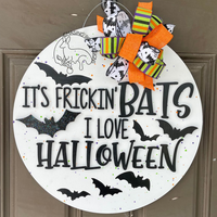 PAINTED - Frickin Bats Door Hanger - Halloween Door Sign - Fall - Love Halloween - Bats Sign
