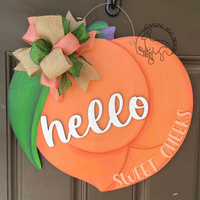 Painted Peach Door Hanger - Booty - Hello - Door Sign - Funny - Funny Door Hangers